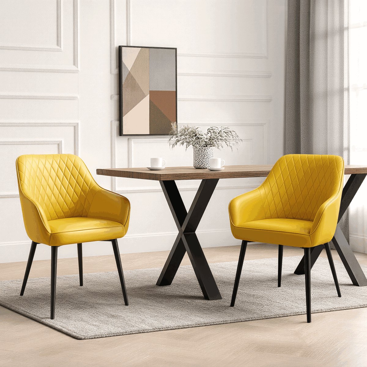 HOMAVO YZ8 Stoelenset – 2 stuks – Eetkamerstoelen met armleuningen – Ergonomisch & Elegant – Stof of Kunstleer – 59x65x78 cm
