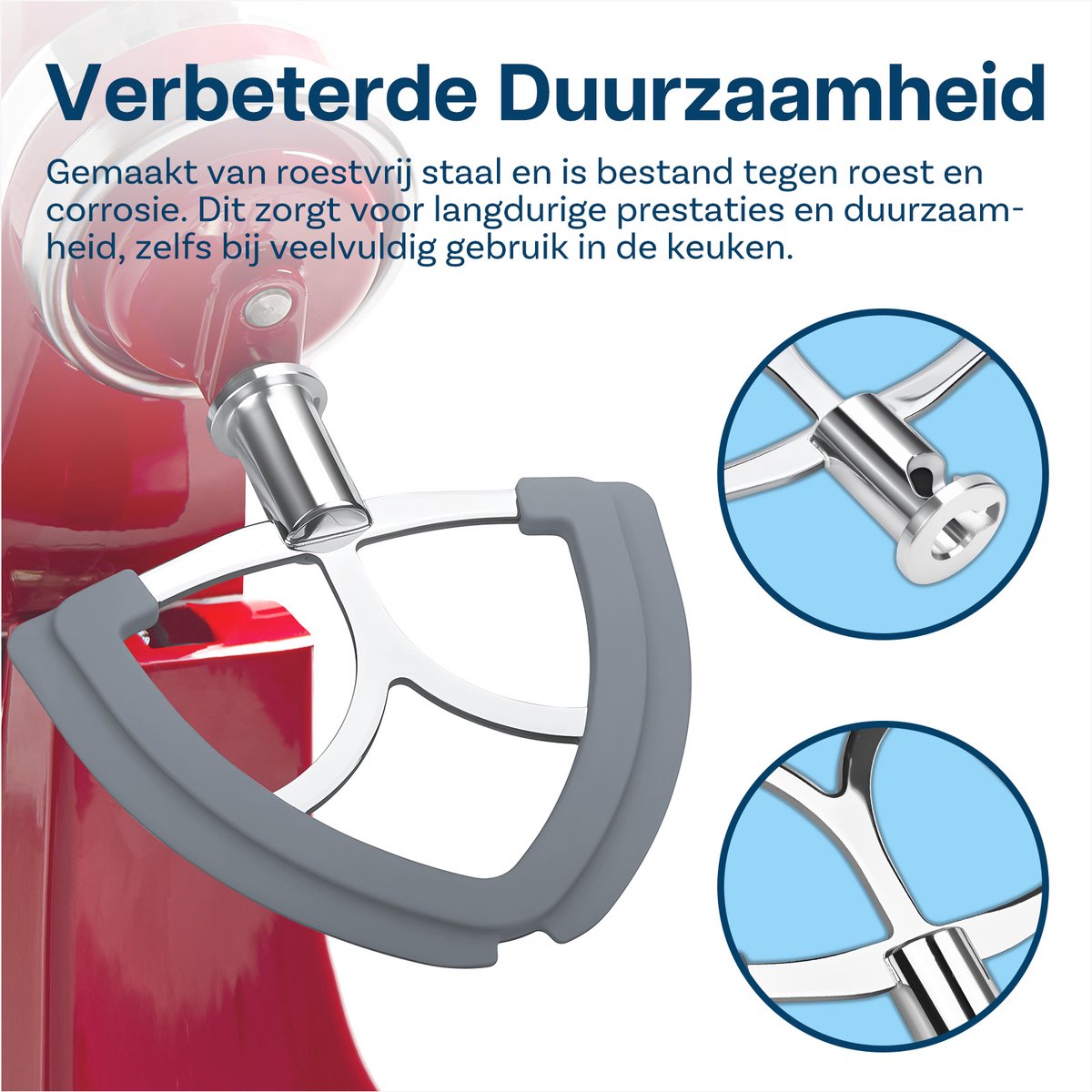 Flex Edge Klopper voor KitchenAid 4,5-5 Quart Tilt-Head Stand Mixers Artisan & Classic Series van MMOBIEL – RVS Platte Mixer Paddle met Flexibele Siliconen Randen - Komschraper – Vaatwasserbestendig thumbnail 4
