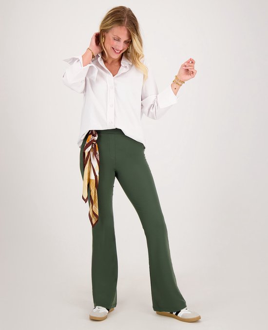Je m'appelle Travelstof Dames Broek Flared Met stretch - Groen - Maat XL