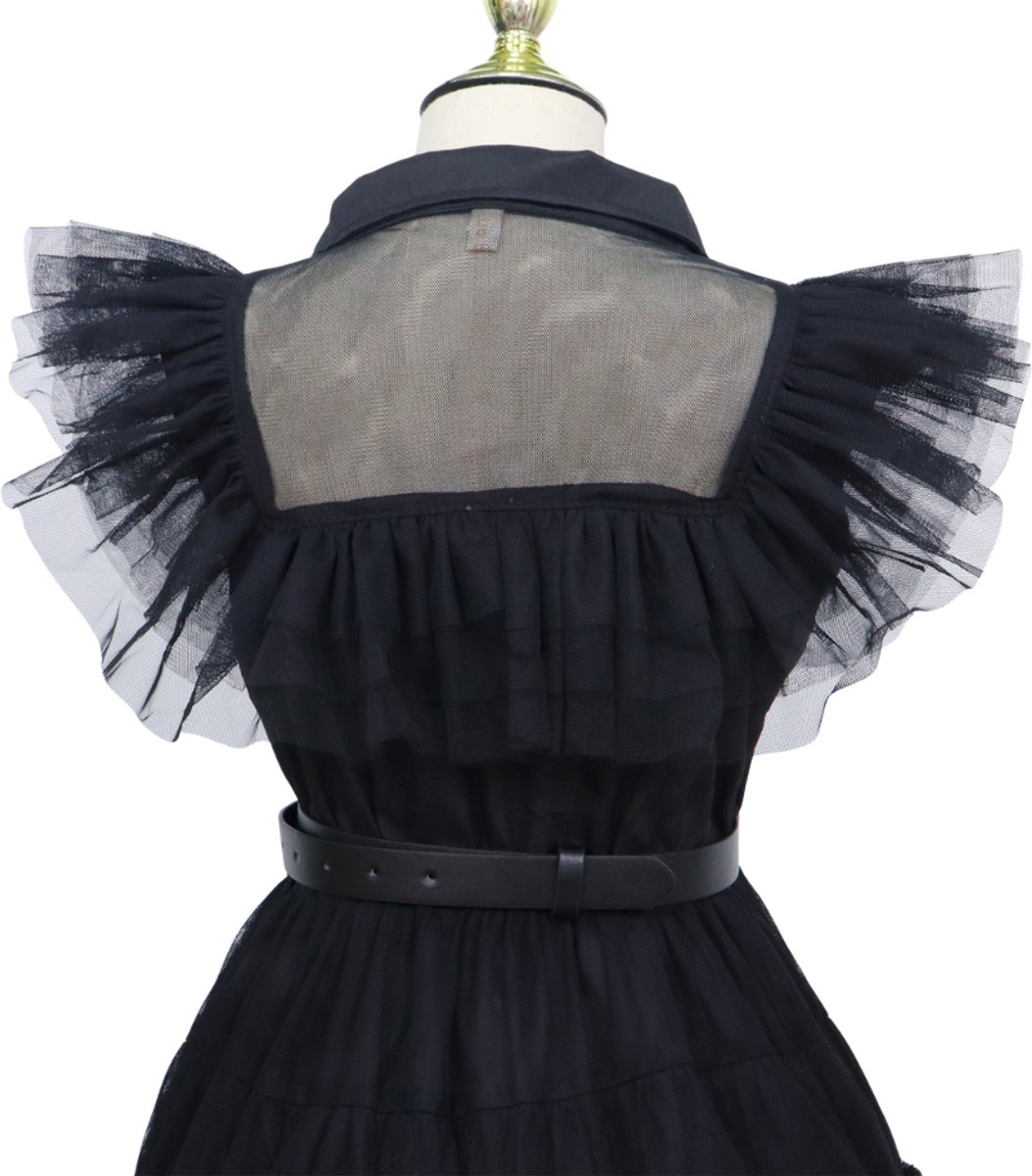 Joya Kids® Gotische Jurk Kind | Halloween Verkleedjurk Meisje | Zwarte Tule Jurk met Riem | Gothic Verkleedkleding Kind | Horror Films Kostuum | Family Kostuum | — afbeelding 14
