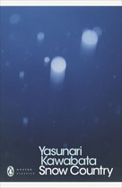 Boekomslag van Snow Country van Yasunari Kawabata, met tekst 'MODERN CLASSICS' en een pinguïn logo op een blauwe achtergrond met vervaagde witte cirkels.