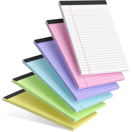 Petits blocs-notes - Bloc-notes A5 - Bloc-notes 6 couleurs vives / ligné - 30 feuilles chacun - 5x8"