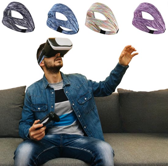 4 stuks - VR-oogmaskerhoes - op het hoofd gemonteerd ademend zweetabsorberend oogmasker - Universele accessoire voor thuis VR-brillen - Verstelbare ademende VR-zweetband - Ademende zweetband voor oogmasker - Kleur + Paars + Blauw + Zwart