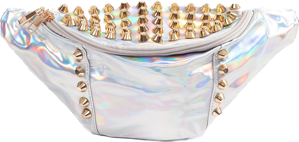 KIMU® Grote Iridescent Heuptas Zilver Holografisch Gouden Studs Fanny Pack Festival