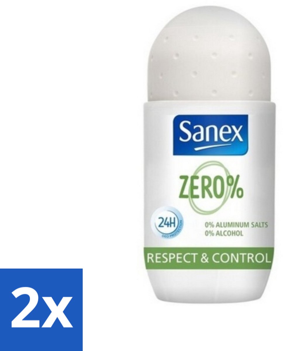 2 x Sanex Deodorant Roller Zero% Normal Skin 50 ml - 24 Uur Deodorant - Aluminiumvrije Deodorant - Alcoholvrije Deodorant - Deodorant Voor Gevoelige Huid - Sanex Deodorant