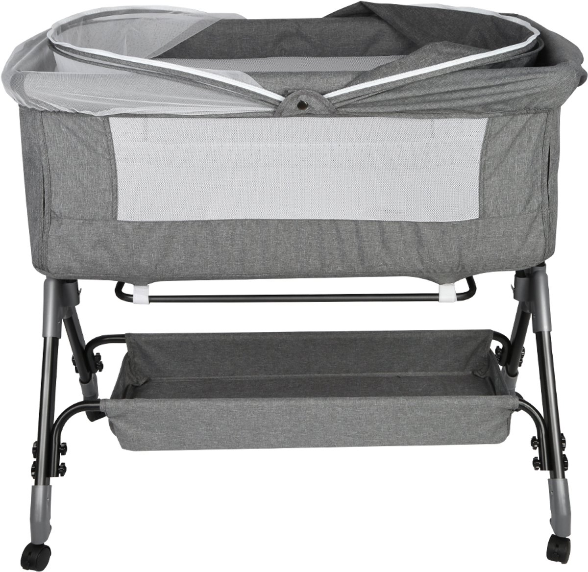 PIPIPOXER Babybedje 4-traps hoogteverstelling met plank, matras, grijs