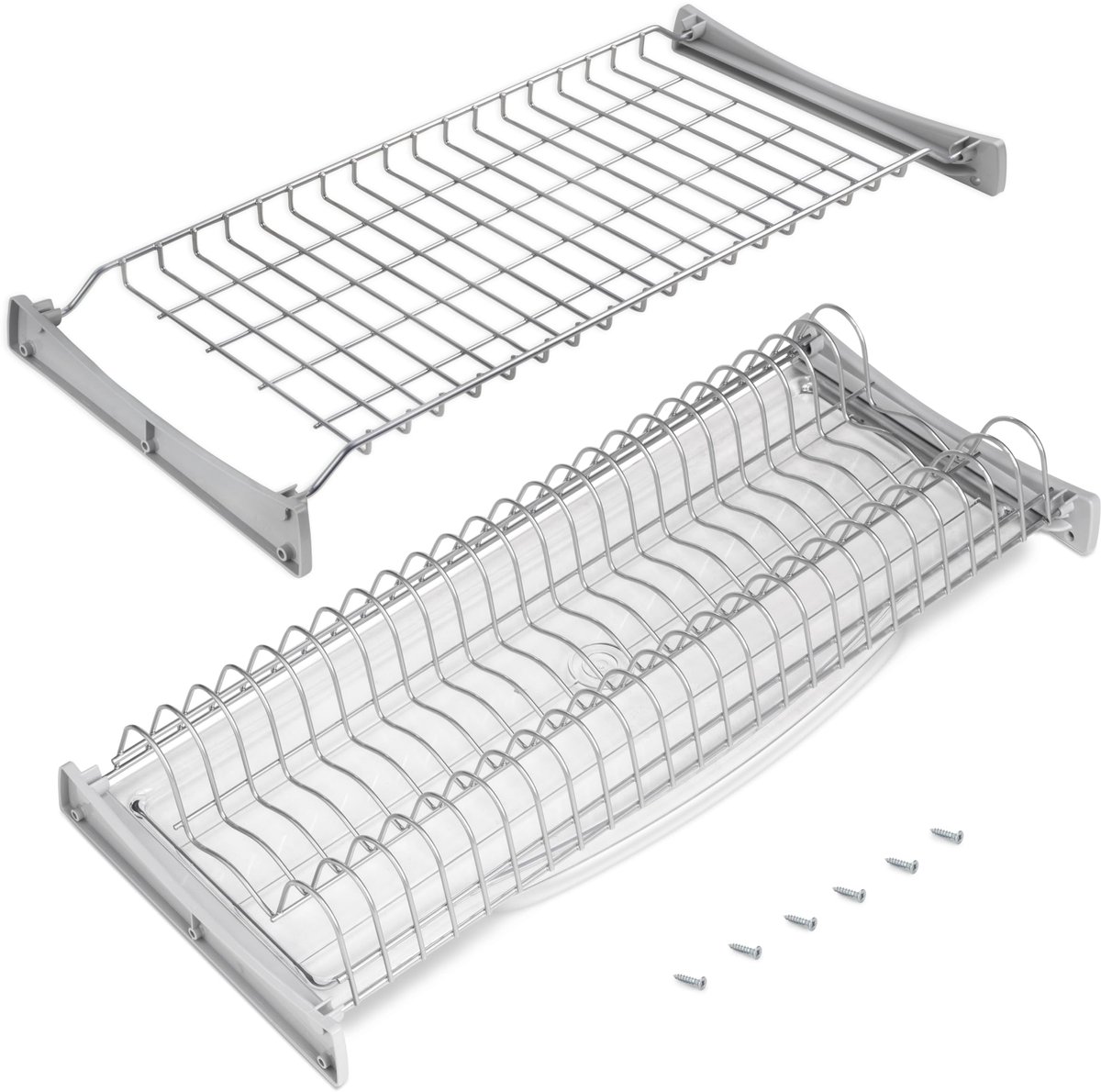 Goodivery® Grijs metallic afdruiprek voor keukenkast met lekbak en plank