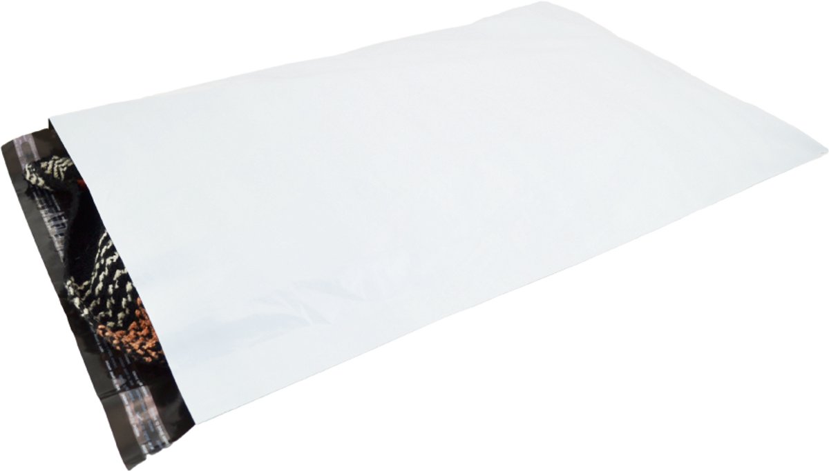 100x Verzendzakken plastic 500 x 700 mm - 60 micron COEX - Zelfklevende Plakstrip - Ondoorzichtig - Wit/Zwart - Kledingzakken - 100% Recyclebaar - Waterafstotend - Voor Kleding en Webshop - Verzendenveloppen