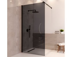 Lomazoo Douchewand Lima - 100x200 Cm - Inloopdouche Zwart - 8 Mm Rookglas - Nano Coating Anti Kalk