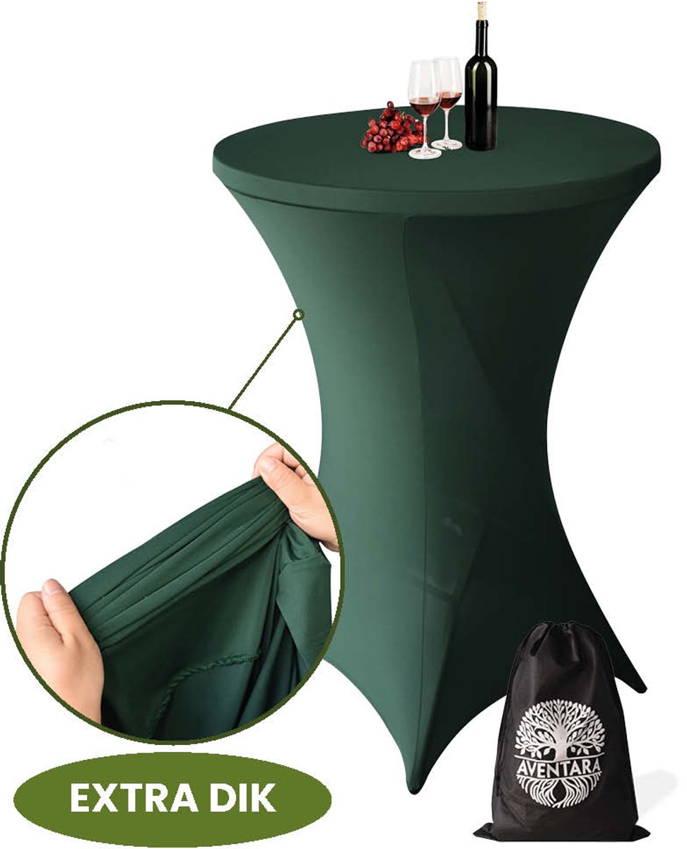 Statafelrok Donker Groen x 1 – ∅80-85 x 110 cm – Luxe Extra Dikke Stretch Stof – Inclusief Opbergtas – Kras- en Kreukvrije Statafelhoes – Perfect voor Horeca, Bruiloften en Feesten