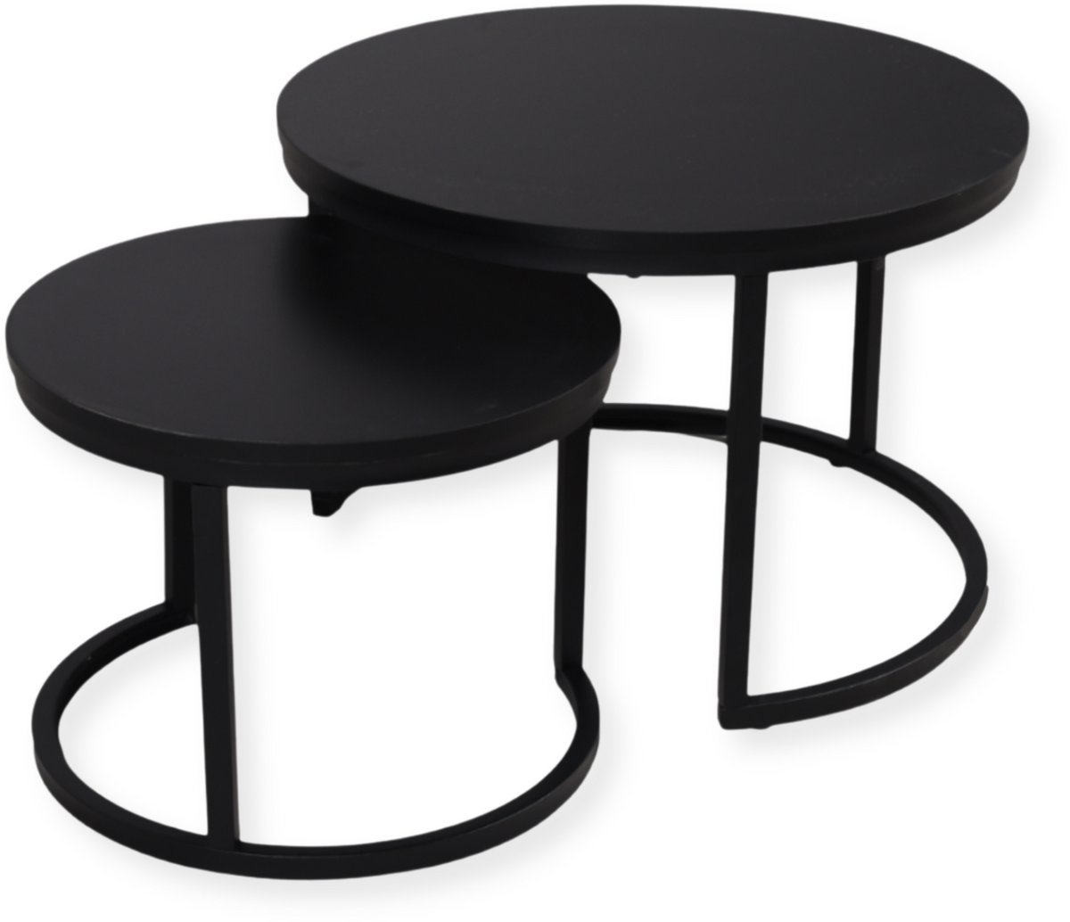 SensaHome Salontafel Set Rond - Antieke Ronde Houten Tafelset - Grote Tafel 58x40cm, Kleine Tafel 43x33cm - Zwart
