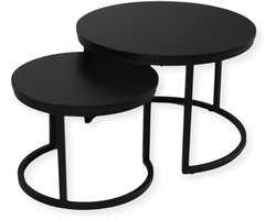 SensaHome Salontafel Set Rond - Antieke Ronde Houten Tafelset - Grote Tafel 58x40cm, Kleine Tafel 43x33cm - Zwart