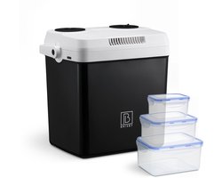 Brisby 25 Liter Elektrische Koelbox, Frigobox Deluxe met 12V, 220/230 Volt Aansluiting voor Auto en Camping – AC/DC - Coolbox - Divider en Deksel vergrendelstand - ZWART