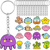 30x Sleutelhangers met 16 Aqua Cutie Charms - Sleutel Hangers Knutselpakket Set - Speelgoed Sleutelringen - Karabijnhaak Keyrings Sieraden Maken - Trakteren Keychain Fidget Toy - Grabbelton Uitdeelcadeaus Traktatie voor Meisjes, Jongens & Kinderen