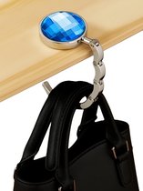 Opvouwbare Handtas Hanger – Stijlvolle Metalen Tashouder voor Tafel & Bureau | Compact, Draagbaar & Duurzaam | Ø 3,4 cm – 9,35 cm Uitgeklapt | Blauw/Zilver