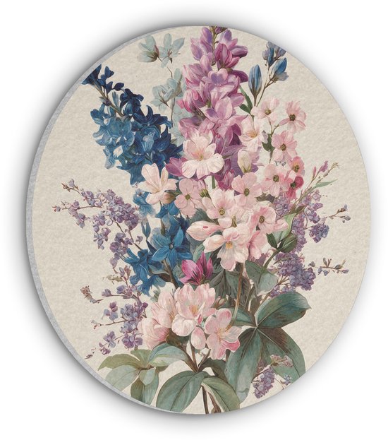 Akoestisch wandpaneel rond 90x90 cm - Vilt schilderij Boeket - Beige - Harmonieus - Subtiel - Ronde akoestische panelen - Geluidsdempende wanddecoratie - Geluidsisolatie wandcirkel - Muurdecoratie geluidspanelen