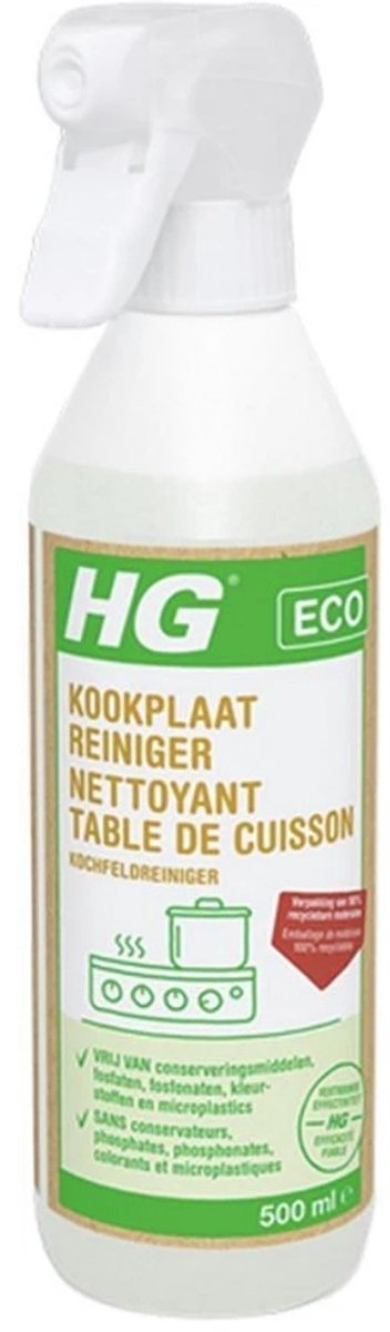 1 x HG ECO - Kookplaatreiniger - Verwijdert Gemakkelijk & Snel - Duurzaam & Ecologisch - 500 ml - Kookplaat Reinigen - Eco Kookplaatreiniger - Vet Verwijderen - Kalkaanslag Verwijderen - Kookvocht Verwijderen