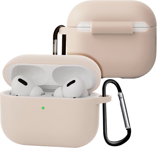Case - Geschikt voor Apple Airpods Pro 3 - Siliconen Hoes met Clip - Silicone Hoesje Cover - Zand