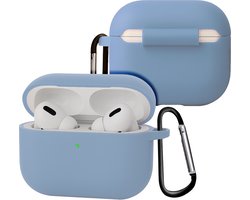 Case - Geschikt voor Apple Airpods Pro 3 - Siliconen Hoes met Clip - Silicone Hoesje Cover - Lichtblauw