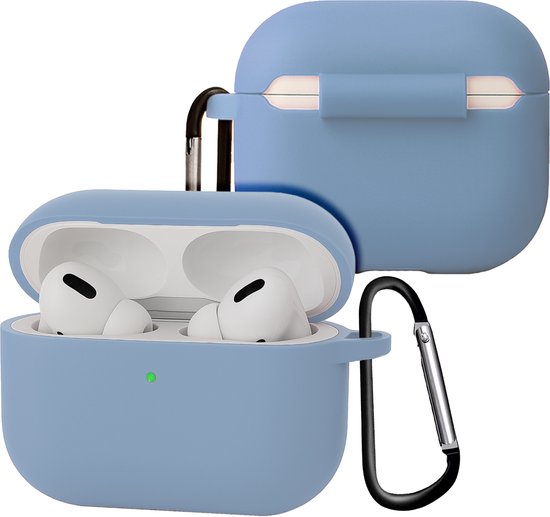 Case - Geschikt voor Apple Airpods Pro 3 - Siliconen Hoes met Clip - Silicone Hoesje Cover - Lichtblauw