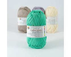 5 bollen effen haakgaren - zacht groen (132) - Cotton Queen uni - gemerceriseerde 100% katoen - breigaren