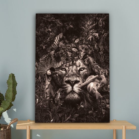 Toile Peinture Animaux - Flamingo - Lion - 60x90 cm - Décoration murale