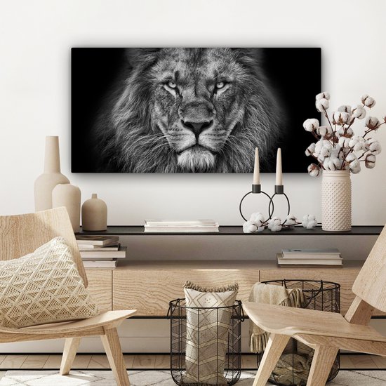 Tableau sur toile - Animaux sauvages - Lion - Zwart - Wit - Décoration murale - Toile - 80x40 cm - Salon - Toile Canvasdoek