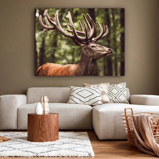 Tableau sur toile 160x120 cm - Décoration murale Cerf - Nature - Bois - Forêt - Animaux - Décoration murale murale salon - Décoration chambre - Accessoires chambre - Peintures