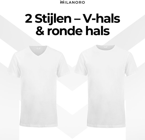 Milanoro - Lot de 4 T-shirts extra-longs en coton - Wit - Col V- L