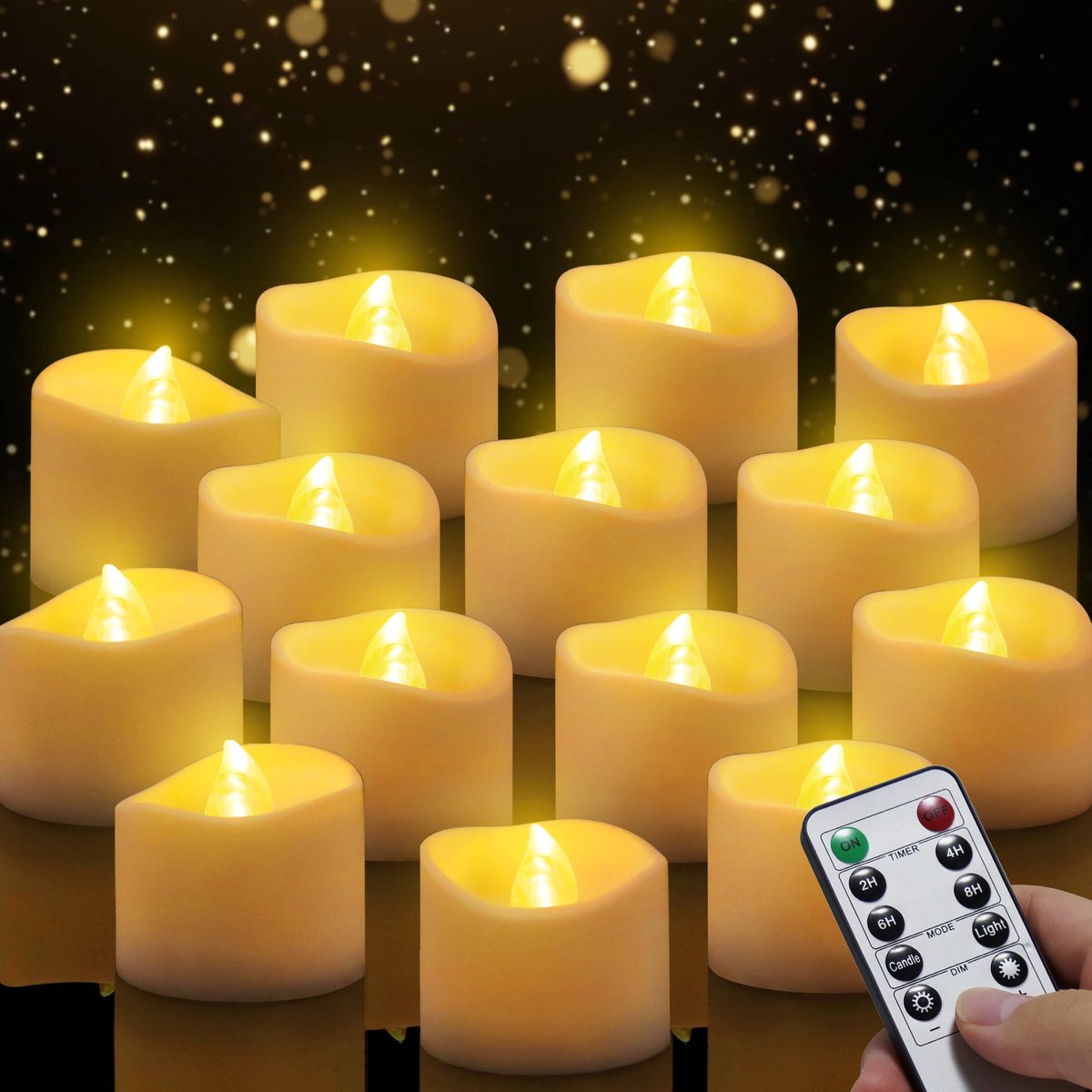 Dutchers® 14-delige Set LED Theelichtjes met Afstandsbediening – Sfeerverlichting - Ledlampen - Waxinelichtje - Lampjes Vlamloze Kaarsen met Timerfunctie
