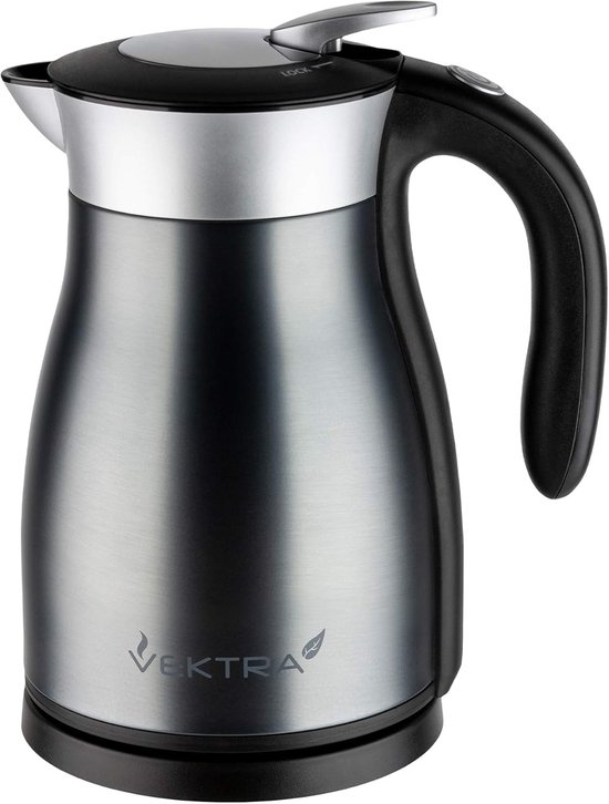Vektra VEK-1501S 1,5 liter vacuüm geïsoleerde waterkoker van dubbelwandig roestvrij staal met eurostekker, 2-in-1 thermoskan, warmhoudfunctie, BPA- vrij, draadloze veiligheidsvergrendeling