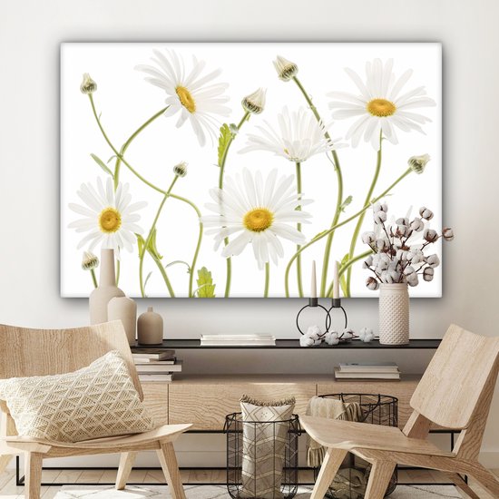 Peinture sur toile - Canvasdoek - Fleurs - Marguerite - Wit - Jaune - Plantes - Décoration murale - 150x100 cm - Photo sur toile
