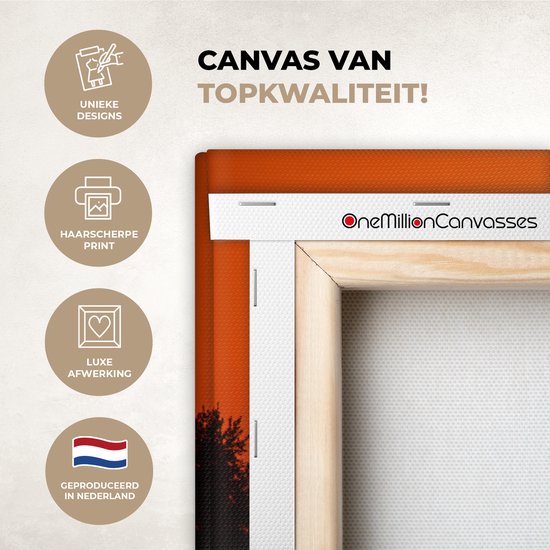 Canvas schilderij 90x60 cm - Wanddecoratie Zonsondergang - Vliegtuig - Oranje - Zon - Muurdecoratie woonkamer - Slaapkamer decoratie - Kamer accessoires - Schilderijen op canvas