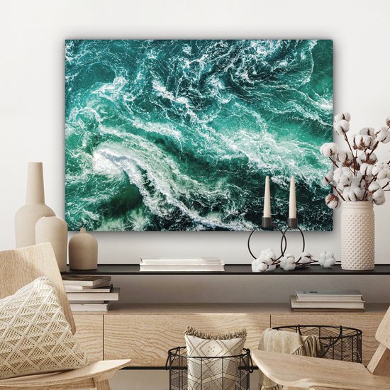 Canvas schilderij 80x60 cm - Wanddecoratie Oceaan - Water - Zee - Luxe - Groen - Turquoise - Muurdecoratie woonkamer - Slaapkamer decoratie - Kamer accessoires - Schilderijen op canvas