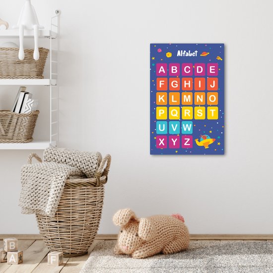 Tableau toile 40x60 cm - Décoration murale chambre enfant Alphabet - Éducatif - Apprentissage des lettres pour enfants - Espace - Décoration murale chambre bébé - Décoration chambre garçon et fille - Accessoires Bébé - Peintures