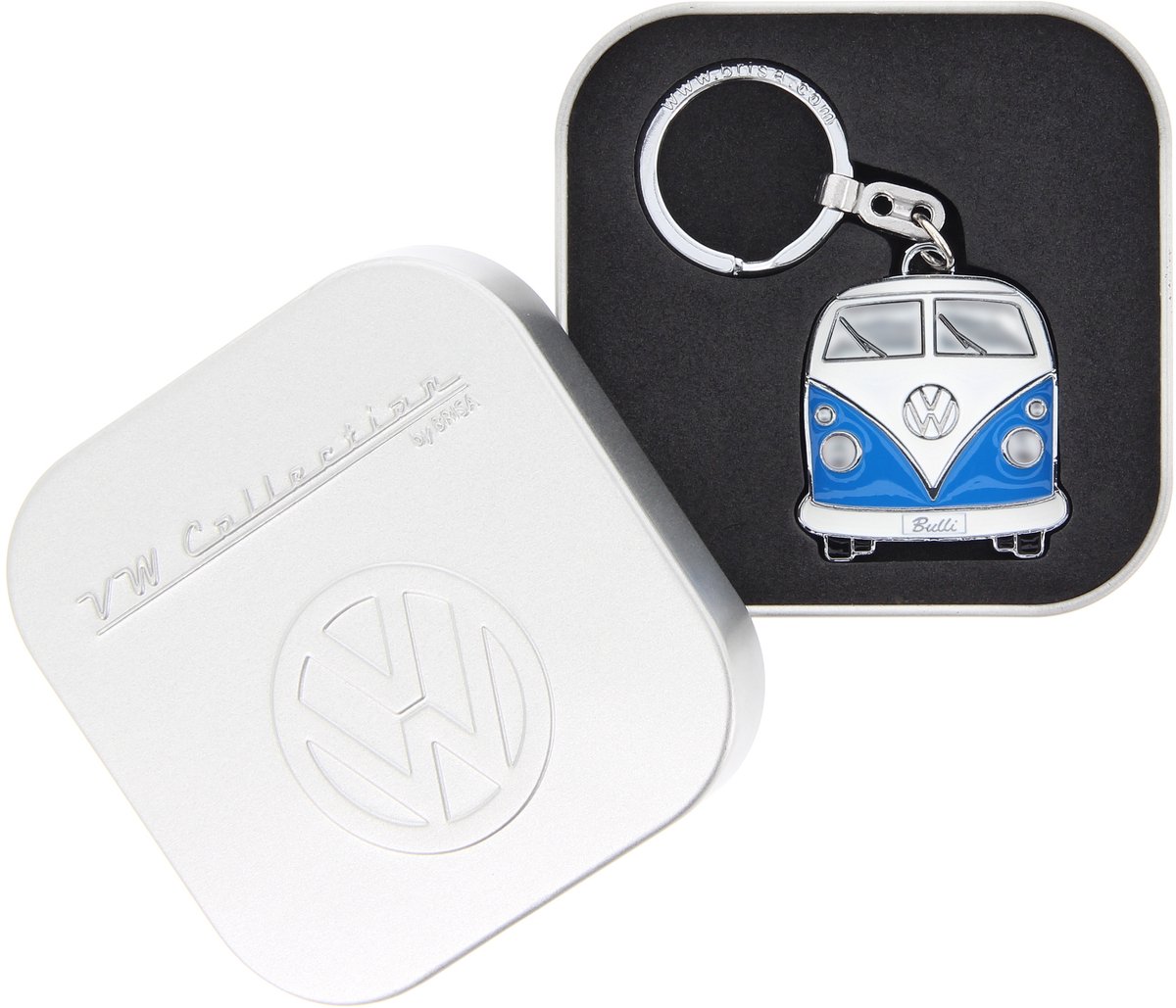BRISA VW Collection - Volkswagen geëmailleerde metalen sleutelhanger-ring sleutelaccessoire in T1 Bulli Bus-design (voorkant/blauw)