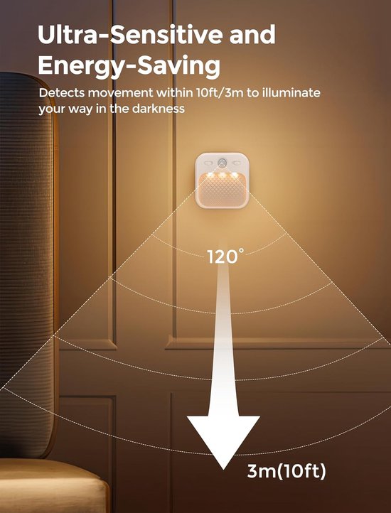 LED Nachtlampje met Bewegingsdetector en USB Oplaadbaar - Dimbaar en Energiezuinig van Merkloos — afbeelding 4
