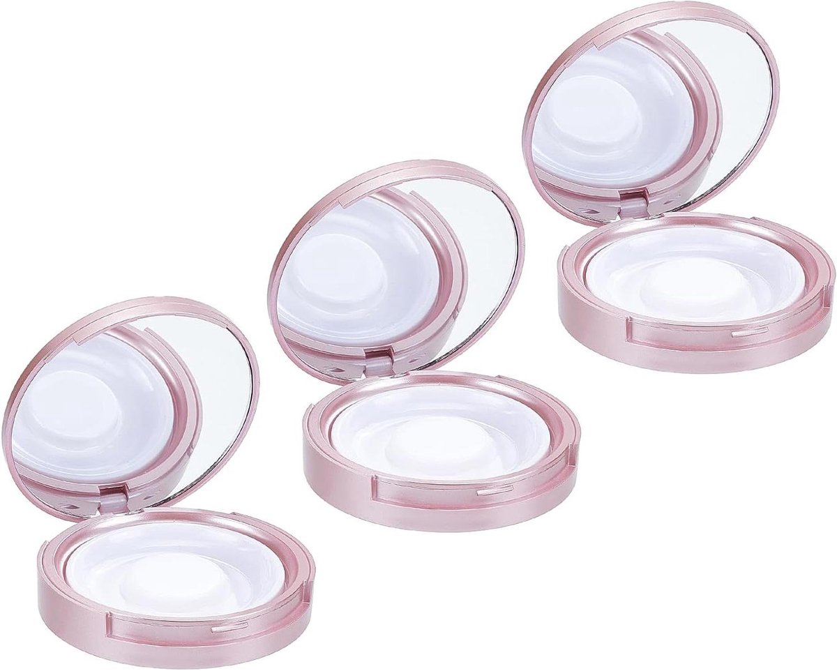 JHubers Goods - Set van 3 ronde opbergdozen voor wimpers met spiegel, reis opbergkoffers, cosmetische container.