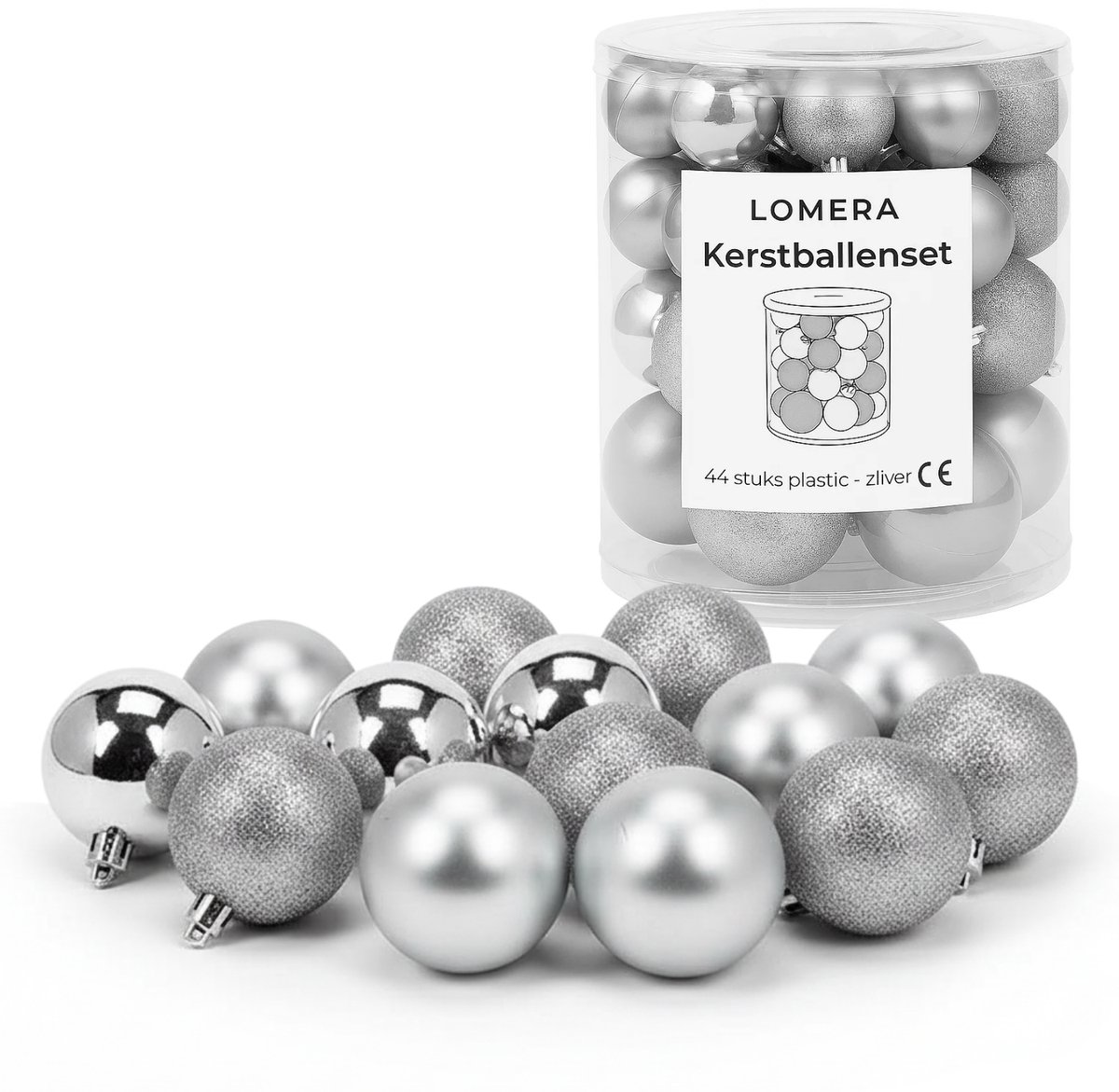 Lomera Kerstballenset Zilver - Kunststof Kerstballen - Onbreekbare Kerstballen - Valbestendige Kerstballen - Zilverkleurige Kerstballen - Kerstversiering Zilver - Glans, Mat en Glitter - Verschillende Formaten - Kerstballen 44 Stuks – foto 2
