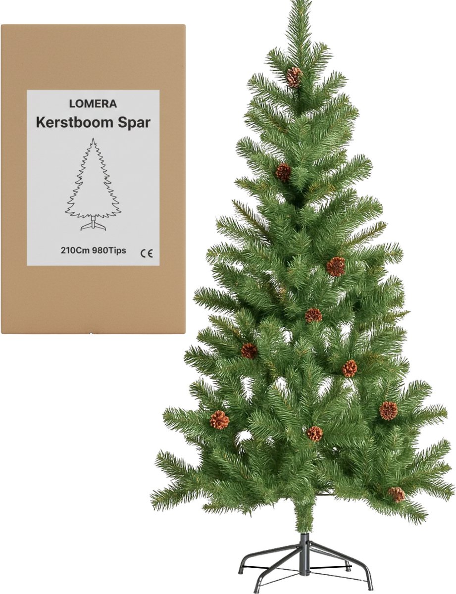 Lomera Kunstkerstboom 210 CM - Grote Kunstkerstboom - 980 Toppen Kerstboom - Metalen Standaard Kerstboom - Kerstboom Zonder Naalden - Duurzame Kerstboom - Kerstboom met 56 Dennenappels - Kerstboom - Denneboom - Kerst Boom – foto 5