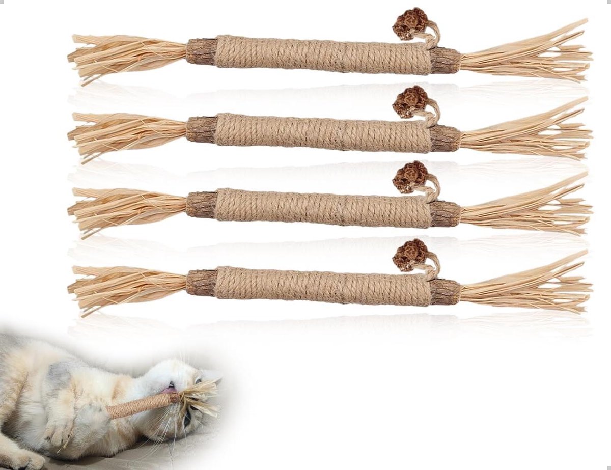 Kattenkruidstokken voor Kattentandverzorging - 4 stuks | Spelen, Kauwen, Stress Verminderen | Tandverzorging, Mondgeur | Dagelijks Entertainment, Training, Beloningen