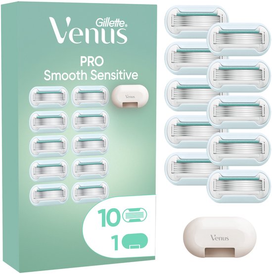 Gillette Venus Pro Smooth Sensitive - 10 Scheermesjes Voor Gevoelige Huid + Scheermes etui