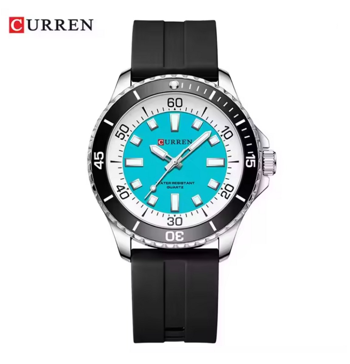 CURREN Horloge 8448 - Zilverkleurig-Zwart-Lichtblauw - Heren - Quartz - Grote Kast - Siliconen Band - Lichtgevend - Outdoor Sporthorloge - Waterbestendig