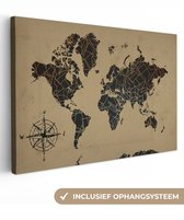 Peintures sur toile Wereldkaart - Vintage - Rose des vents - 150x100 cm - Décoration murale