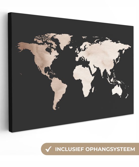 Wereldkaart avec des couleurs marron et rose et un motif texturé 60x40 cm