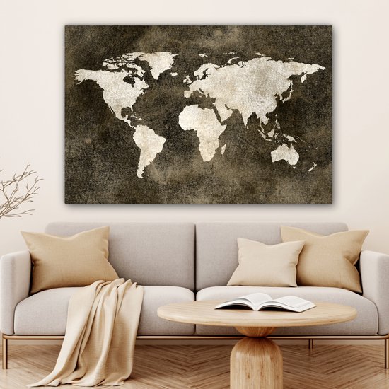 Peintures Toile Wereldkaart - Vintage - Sépia - 150x100 cm - Décoration murale