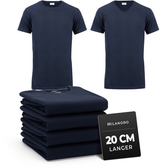 Milanoro - Lot de 4 T-shirts extra longs en coton - Bleu marine - Col rond - 3XL