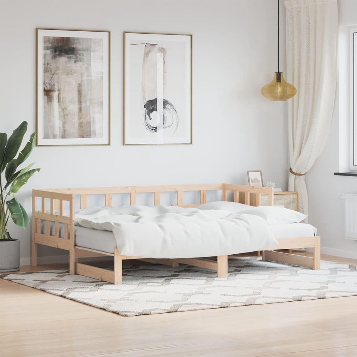 Ruimtebesparend Dagbed met Onderschuifbed van Massief Grenen 80x200 cm