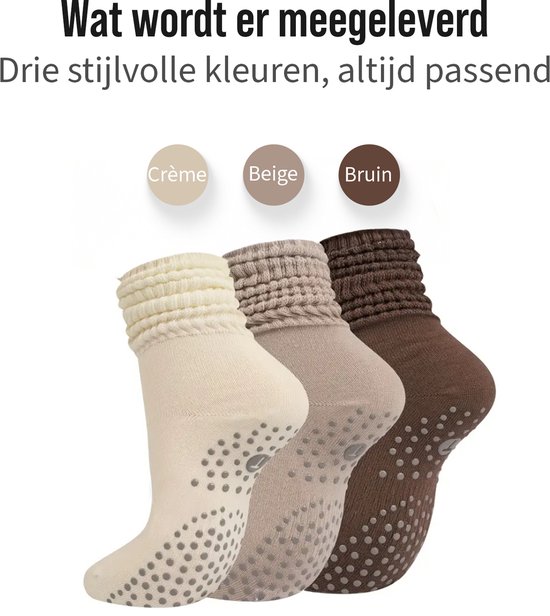 Yoga Sokken Set van 3 - Zwart, Bruin, Beige - Antislip - Hoog - Laag te Dragen - One Size - Pilates - Fitness Sokken van Toonity — afbeelding 4