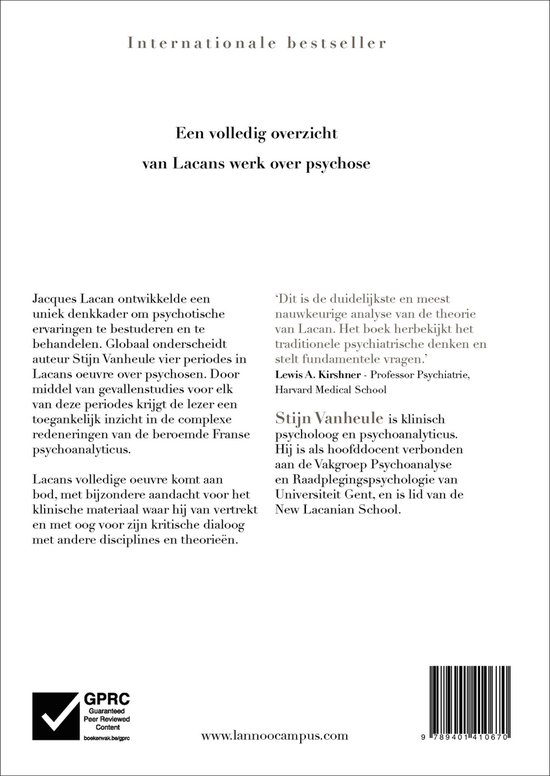 Boek 'Een volledig overzicht van Lacans werk over psychose'. Internationale bestseller.